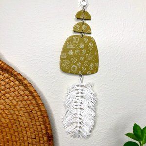 Hand Crafted Clay Wall Hanging with Macrame Feather